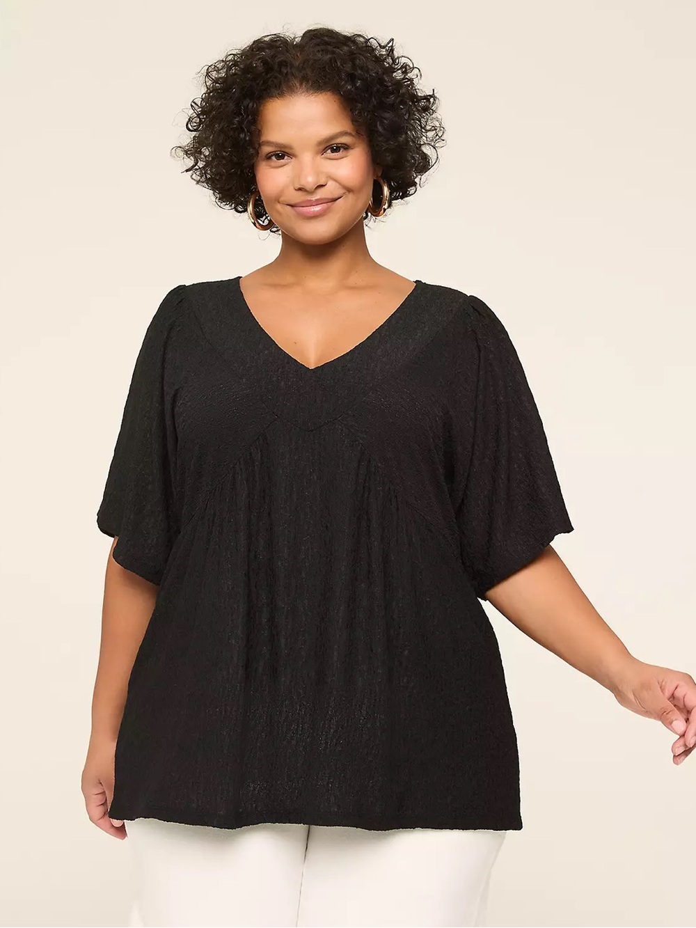Lane Bryant Black V-Neck Textured Tunic Top